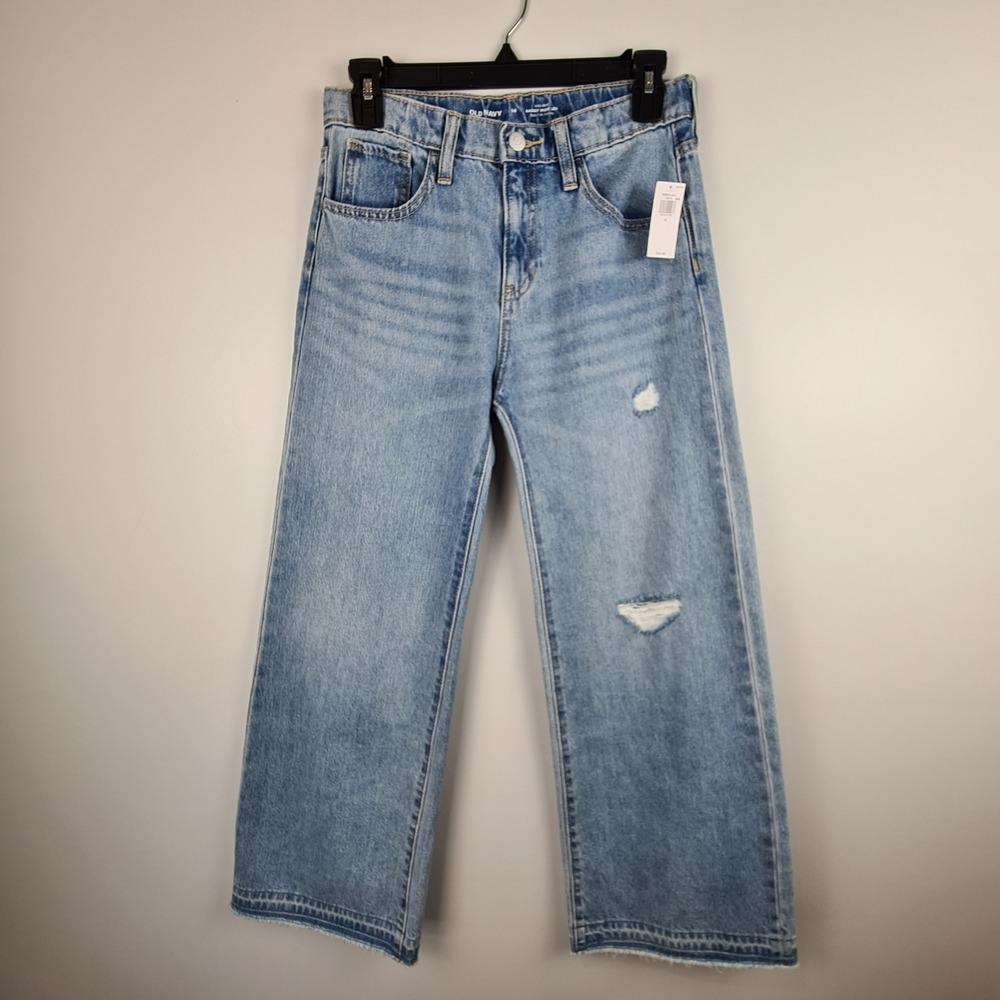 Old Navy Girls 14 Baggy Wide Leg Jeans High Rise‎ Distressed Light Wash Juniors